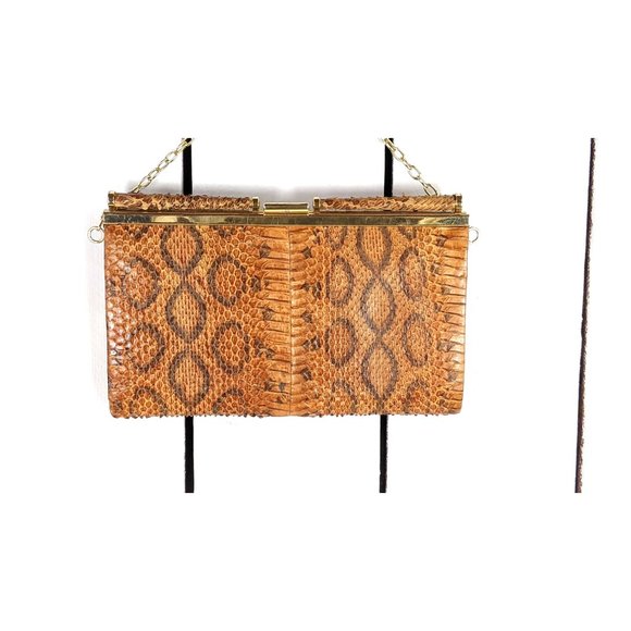 Vintage brown snake skin leather reptile handbag clutch bag - Picture 2 of 5
